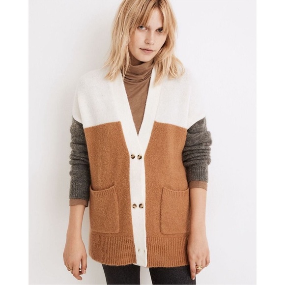 Madewell Allston Double-Button Cardigan Sweater in Colorblock - Picture 1 of 9